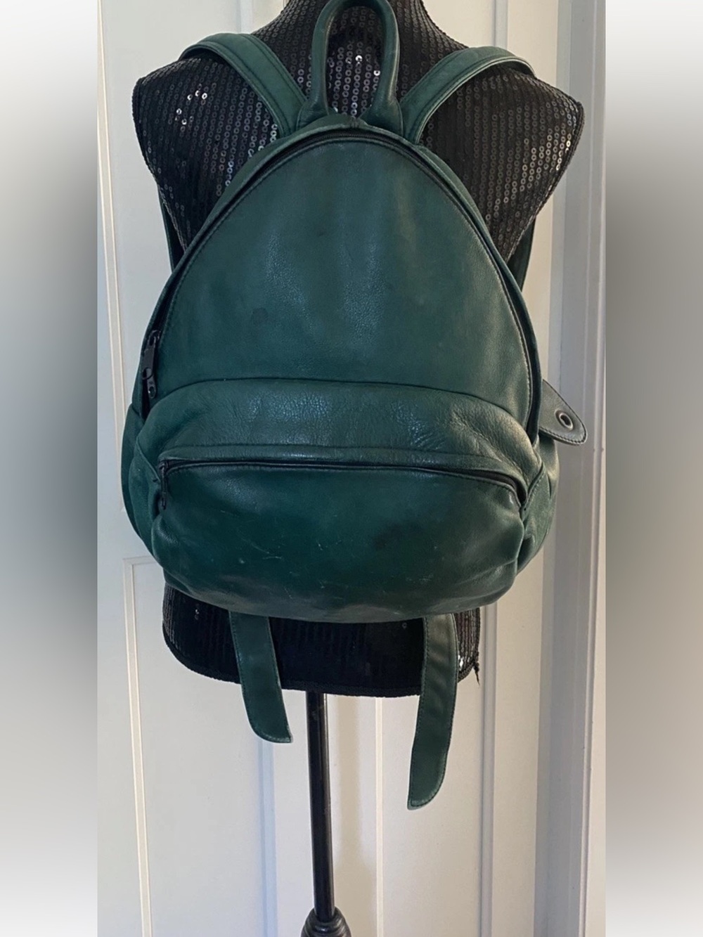 Vintage NE Leather Accessories Green Leather Backpack Made in USA